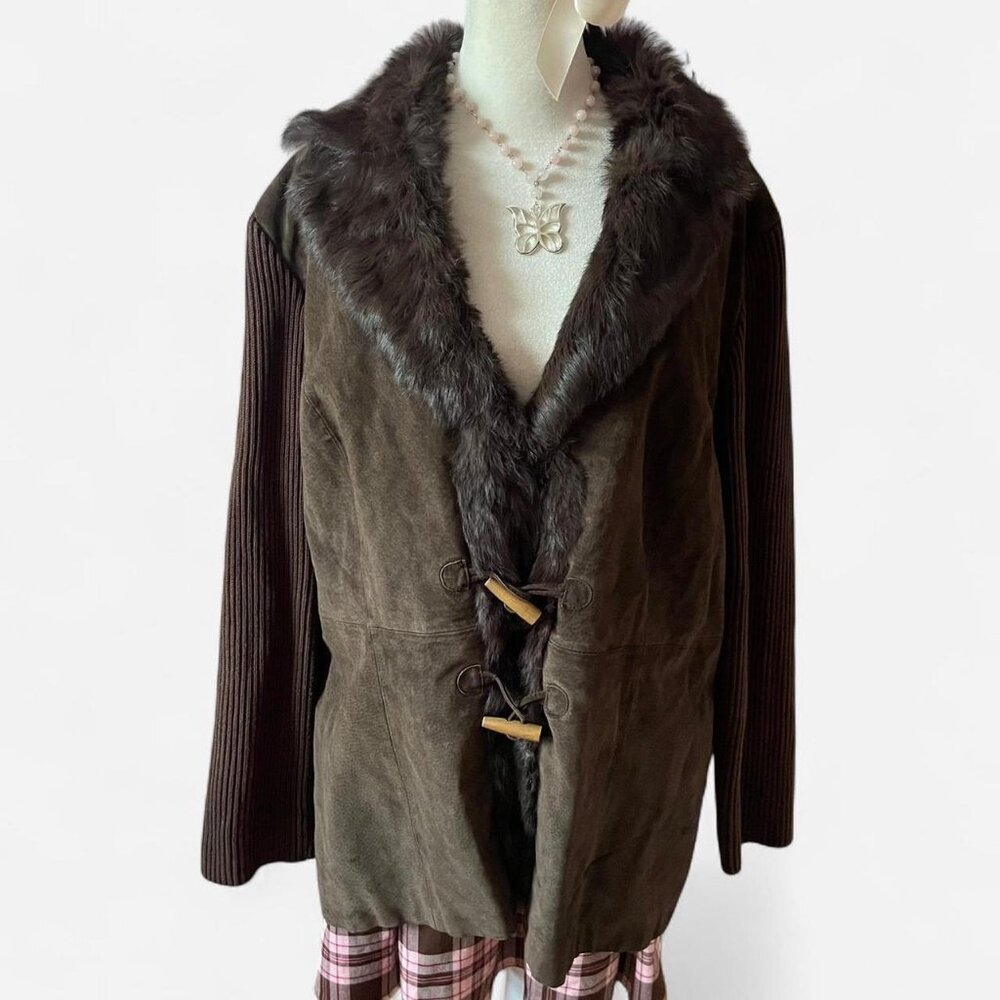 Women's Dark Brown Faux-Fur Trim Leather Jacket